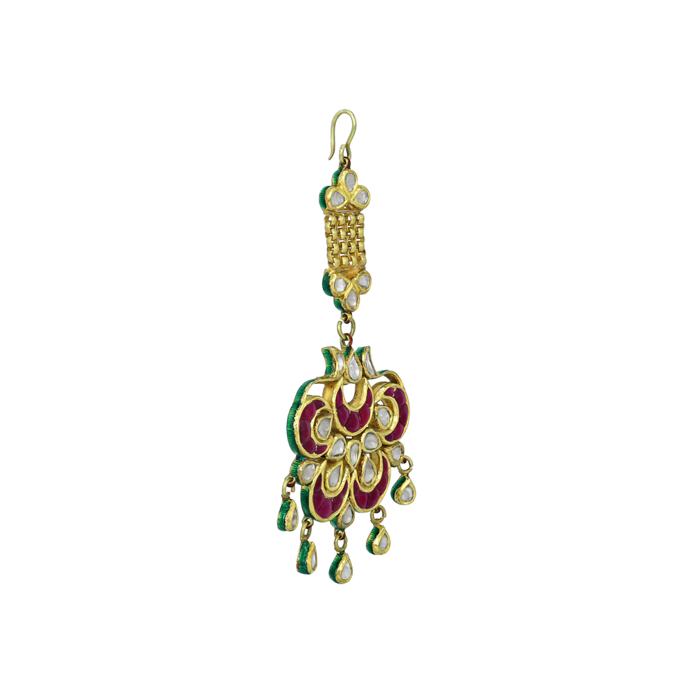 Floral Polki Mangtikka with Ruby Talaf Stone and polki drops